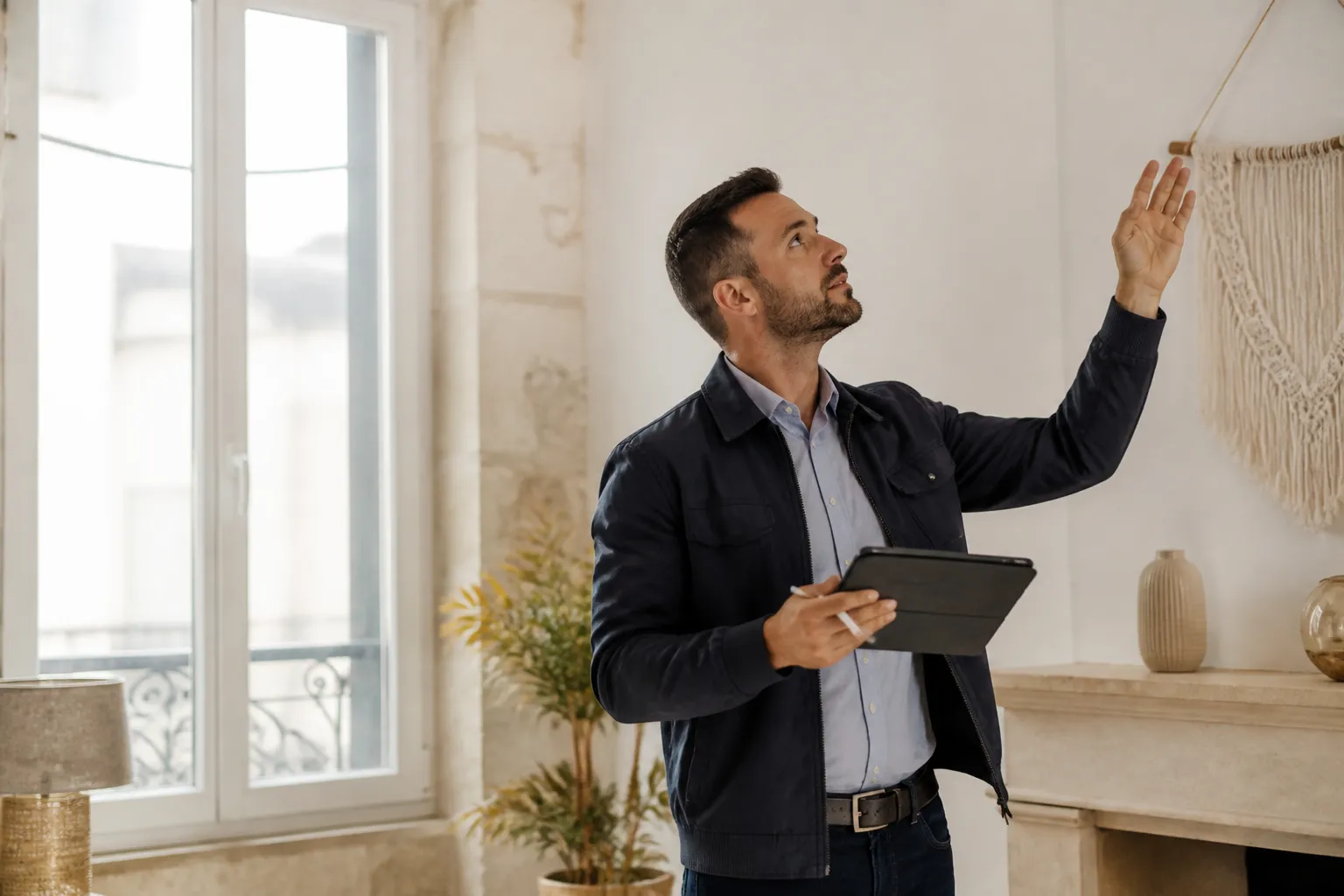 Expert en batiment inspectant un logement avant achat, en Gironde.