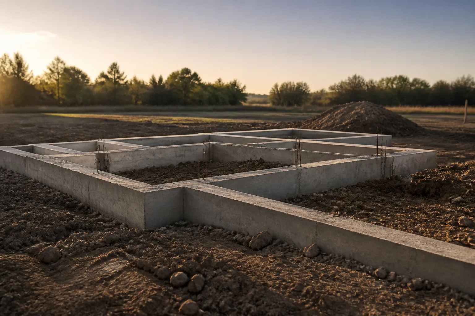 Les fondations et le terrain d'une construction avant étude de sol, en Gironde.