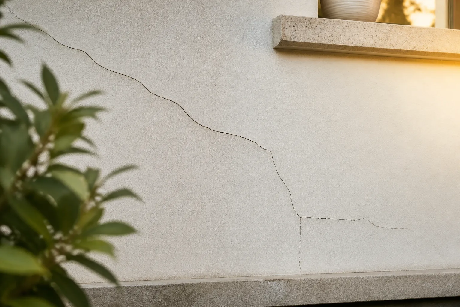 Fissures apparentes sur la facade d une maison, en Gironde.