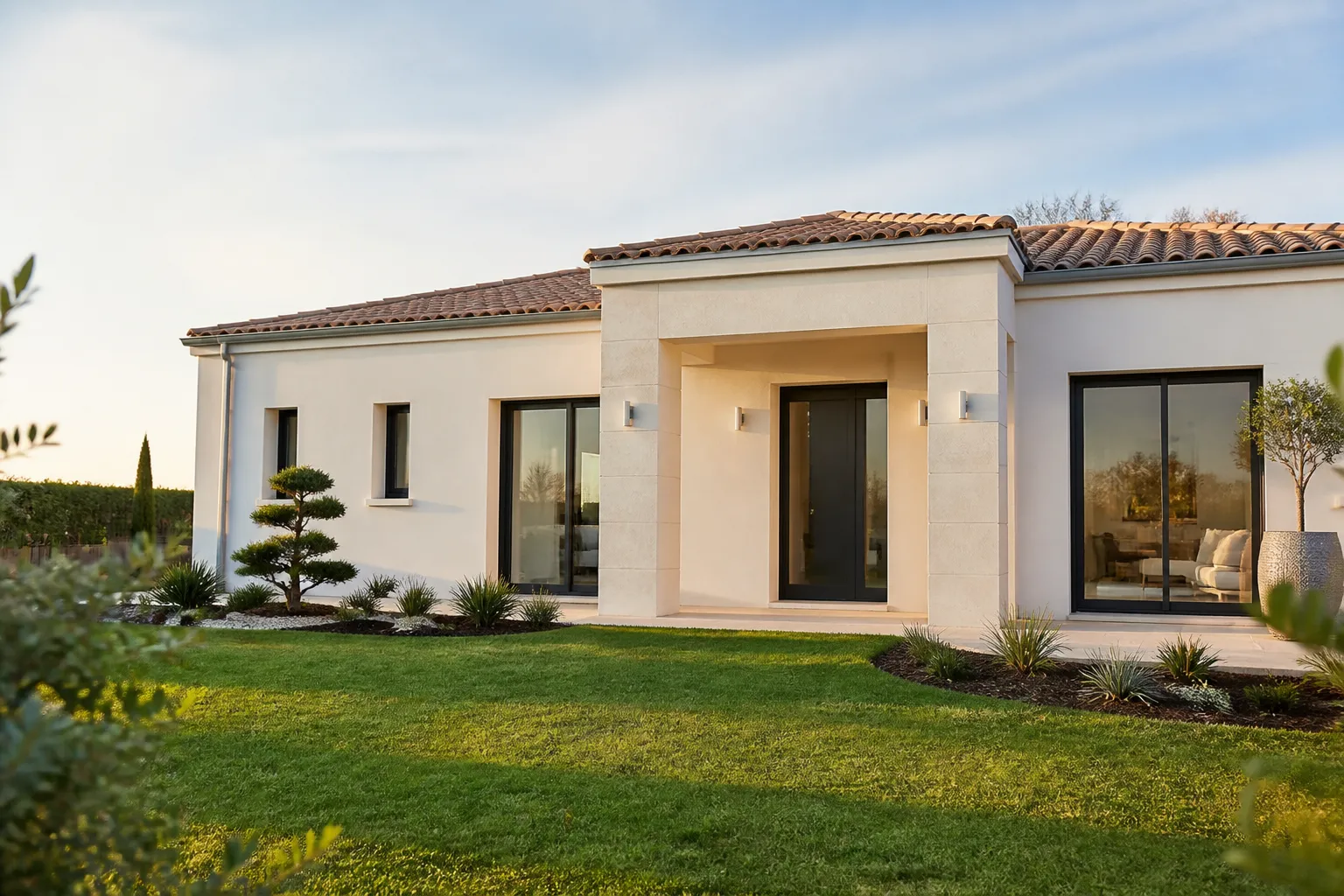 Maison individuelle neuve achevée prête pour la réception, en Gironde.