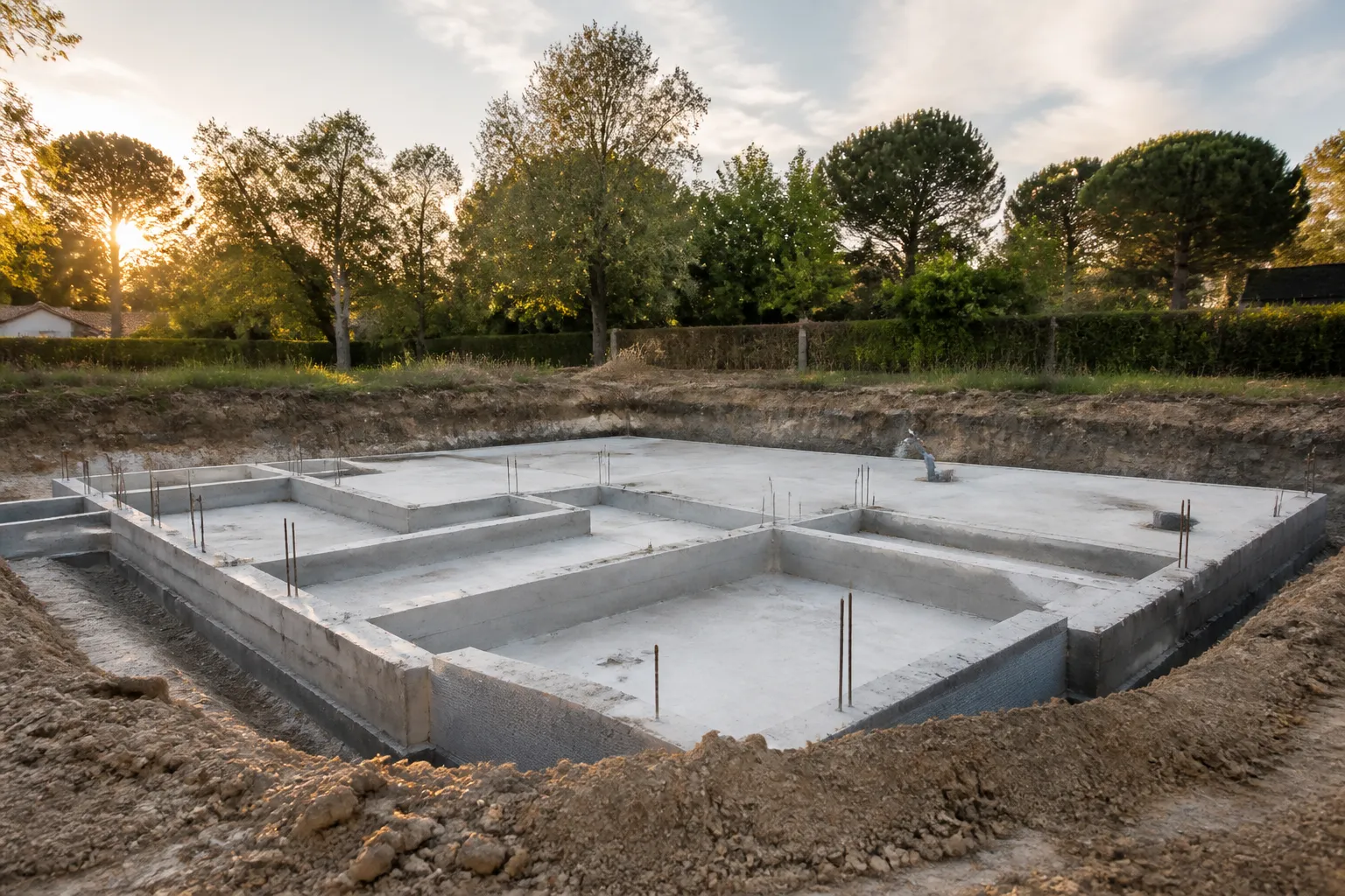Fondations et fouilles d une maison sur un terrain de construction, en Gironde.